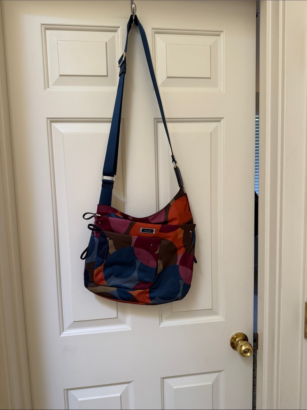 TUMI Voyageur Sumatra Crossbody Bag Geometric Autumn Eclipse Print - EUC